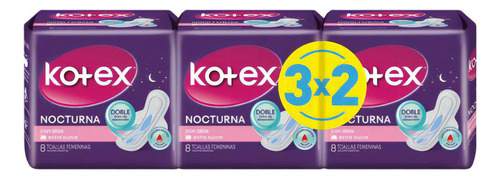 Kotex Toallas Nocturna Alas 3x2 [24 Uni