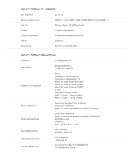 Tp-link, Extensor De Rango Wi-fi Banda Dual Ac1200, Re305