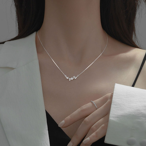Colar Ginkgo Leaf S925 Silver Light Luxury Niche Pingente