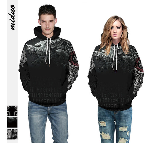 Hh Dk Nuevo Conjunto Sudadera Con Capucha Y Estampado Viking