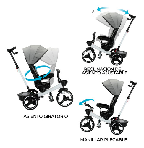 Triciclo Coche 4 En 1 Plegable Reclinable 360° Blanco
