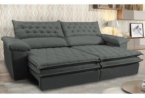 Sofá Retrátil e Reclinável Molas Ensacadas Cama inBox Botonê 2,12m Espuma Viscoelástico Suede Cinza