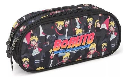 Estojo Duplo Escolar Boruto Anime Naruto Ninja Luxcel Cor Preto