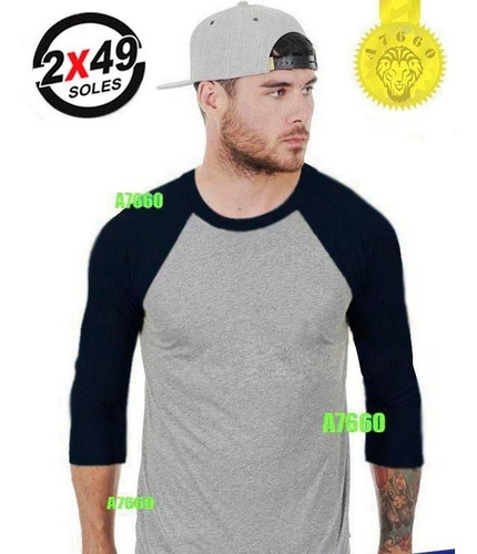 Polo Manga 3/4 Raglan T-shirt Rangla Larga Corta Hombre Skat
