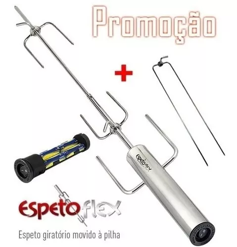 EspetoFlex - Espeto Elétrico Giratório em INOX a Pilhas