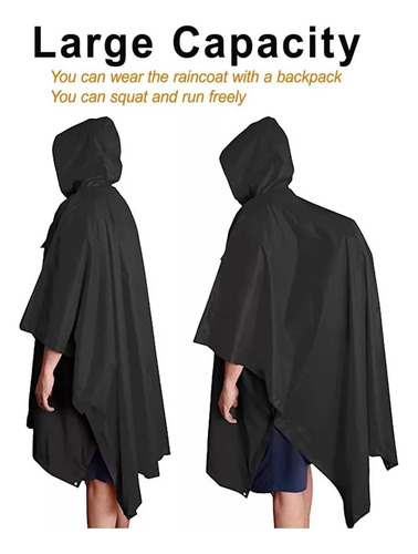 A Chubasquero Largo Impermeable Negro Ponchos Para Mujer Y