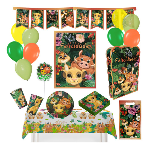 Combo Kit Cumple Animalitos De La Selva Rey Leon Disney P/10