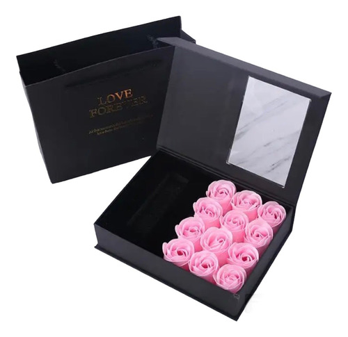 Caja Regalo Para Joyeria O Reloj Con 12 Rosas De Jabon 