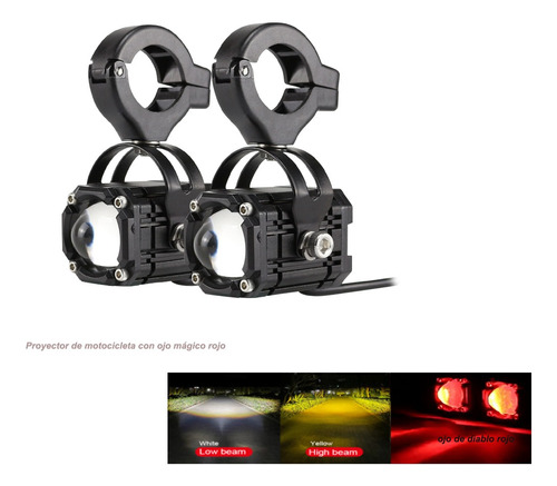 Par Faros De Lupa Luz Spot Doble Color Ojo Rojo Strobe Moto