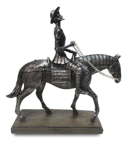 Figura Decorativa Quijote En Su Caballo En Color Gris Oscuro
