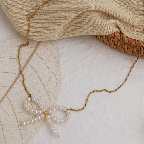 Collar Con Colgante De Cuentas Con Lazo De Perlas Frigotine