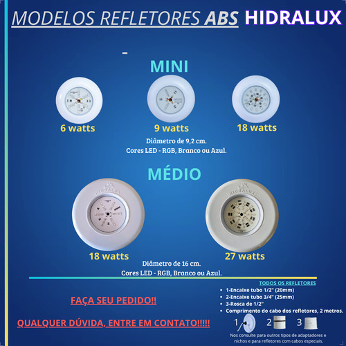 Kit Iluminação Piscina 5 Led 18w Rgb Abs E Comando E Fonte