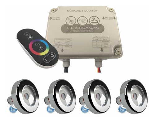 Kit Led Piscina - Módulo Touch 50w + 4 Leds Rgb 9w Tholz