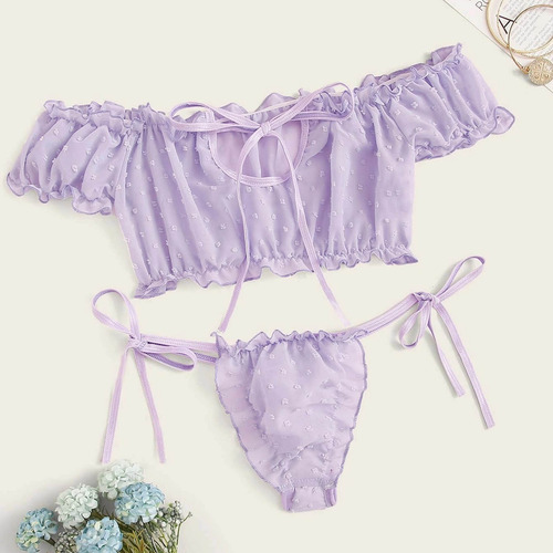 Lindo Conjunto De Lencería Con Hombros Descubiertos Y Encaje