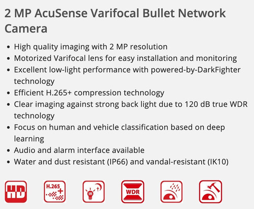 Cámara Ip Hikvision 2 Mp Acusense Darkfigh Ds-2cd2626g2-izs Color Blanco