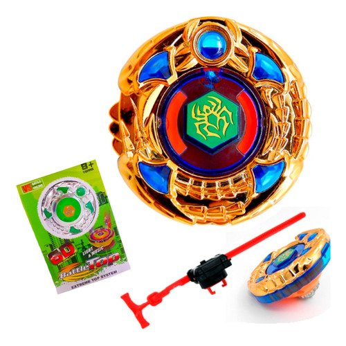 Kit Beyblade Metal Led Lançadores Samurai 6d Battle Top Som Cor Gold