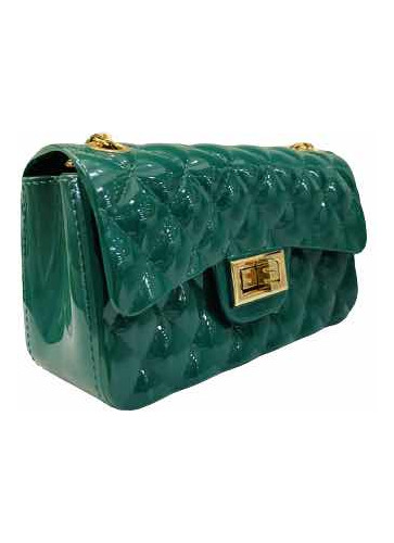 Cartera Pequeña Verde Oscuro Con Cadena Dorado