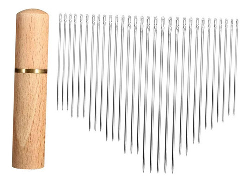4 X 30x Sewing Needles, Threading Needles In Beech Wood Box