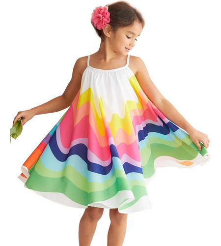 Vestido De Princesa Con Estampado De Arcoíris Para Niñas A