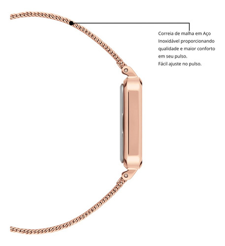 Relógio Quadrado Casual Feminino Minimalista New Port Rosé