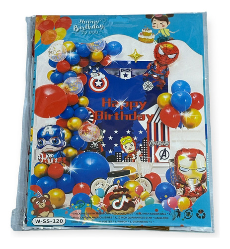 Globos Para Fiesta Kit Decoracion Feliz Cumpleaños Xv Años Color Azul Baby Avngers Happy Birtday