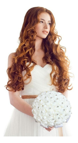 Ramo De Novia Blanco Artificial De Cristal Rosa