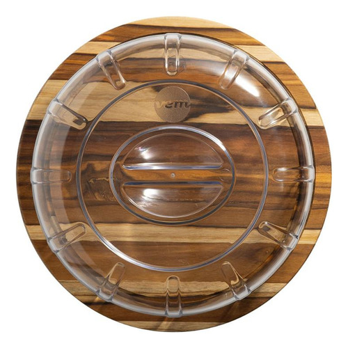 Boleira Prato Para Bolo 36cm Em Madeira Com Tampa Premium Cor Marrom