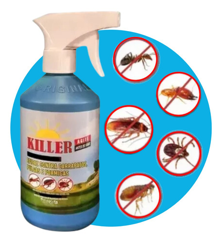 Novo Killer Blue Anti Pulgas Cachorro Gatos Passaros 250ml
