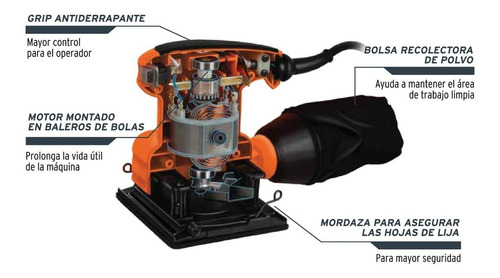 Lijadora profesional orbital Truper LIOR-1/4A2 naranja 60Hz 200W 120V