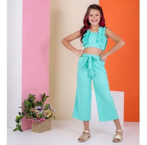 Conjunto Juvenil Menina 9/12 Anos Longo Com Cropped Canelado