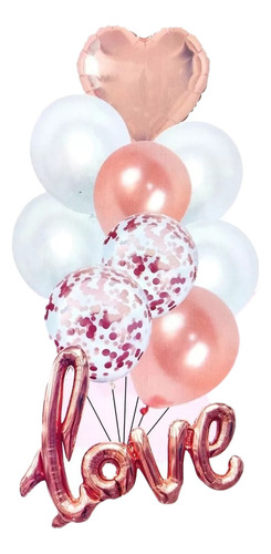 Bouquet Globo Latex Confetti Oro Rosa Corazon Love 