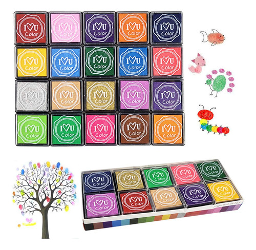 Almohadillas De Tinta De Dedo, 20 Colores Lavables