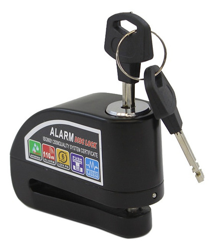 Imagen 1 de 6 de Candado Disco Freno Tranca Con Alarma Moto Bicicleta Negro