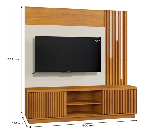 Home Logan Com Led Cascata 2 Portas Mavaular Cor Naturalle/off White