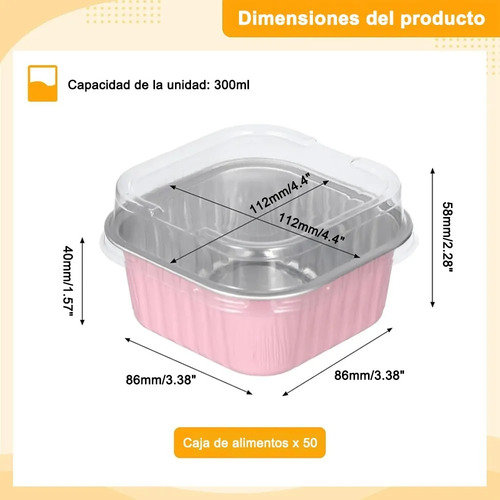 Banna 50 Molde Aluminio Desechable 300ml Con Tapa, 10 Oz/300ml Moldes Para Tartas, Moldes Cuadrados De Foil Para Tartas De Bodas, Fiestas Y Cumpleaños, 11.2 * 11 .2* 4 Cm , Rosa