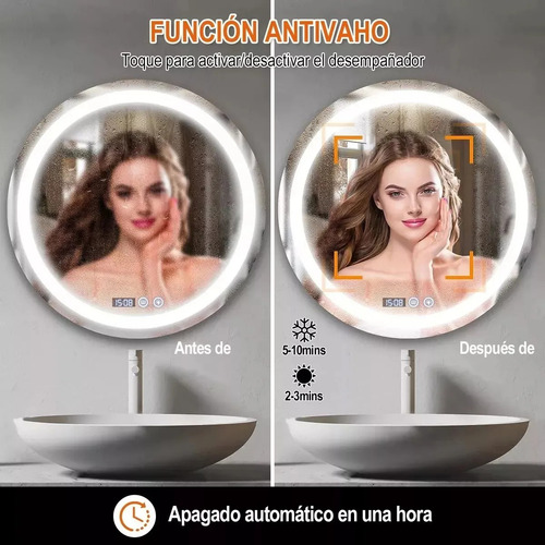 Umail Espejos Inteligente Decorativos Modernos Con Luz Led 60 Cm X 60 Cm Rectangular Touch Antivaho 3 Modos
