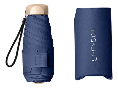 Mini Sombrilla De Protección Solar Con Estuche Azul Oscuro