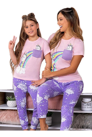 Pijama Unicornio Mama E Hija Conjuntos Infantil Multiuso X2u | Cuotas sin