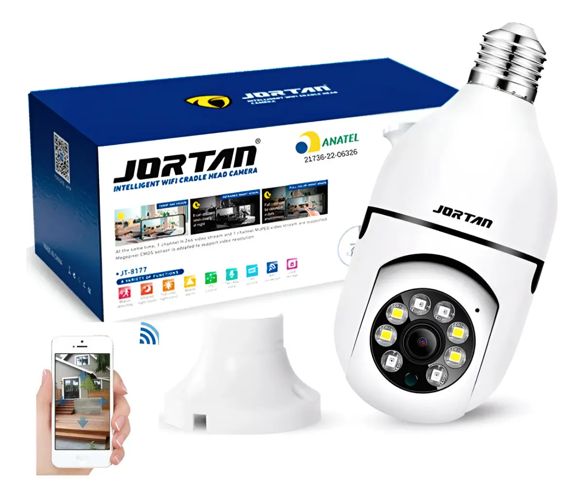 Câmera Lâmpada Segurança Inteligente Visão Noturna Hd Wifi Cor Branco