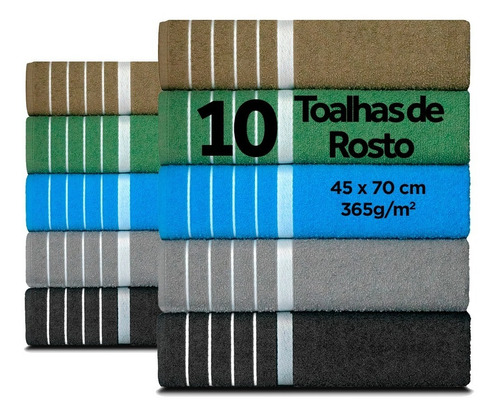 Kit 10 Toalhas De Rosto - 45x70 - 360g/m Masculina