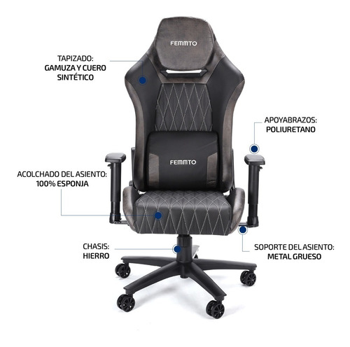 Imagen 7 de 10 de Silla Gamer Ergonomica Giratoria De Pc Y Escritorio Femmto
