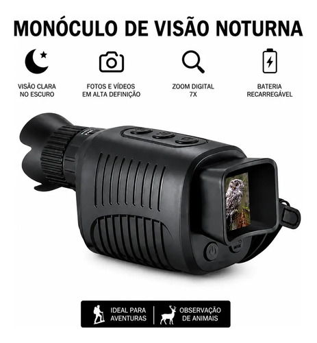 Monoculo Visão Noturna Infravermelho Alcance 300 Metros Cor Preto