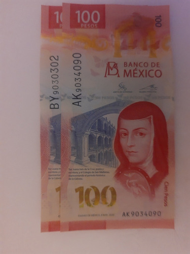 2 Billetes $100.00 Nuevos Sor Juana I Cserie Ak9034090 By90