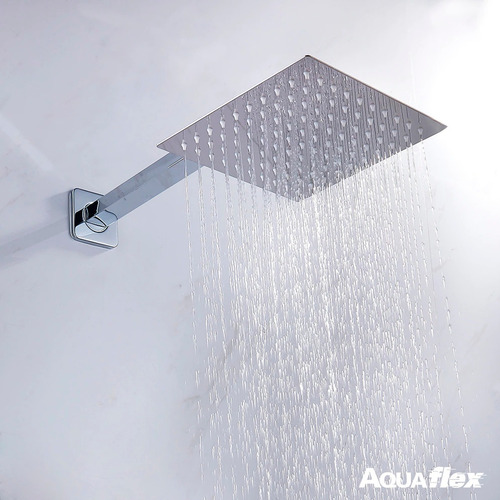 Imagen 2 de 9 de Flor Ducha Metálica Cuadrada 30cm + Brazo 40cm 7093 Aquaflex