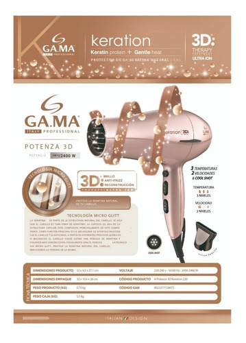 Imagen 8 de 10 de Secador De Pelo Gama Potenza Keration 3d 2400w Anti Frizz
