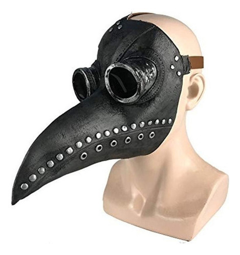 Máscara con forma de pico de Halloween de Plague Doctor, color negro y plateado