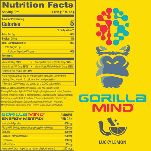 Gorilla Mind Energy Drink Lucky Lemon