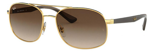 Anteojos de sol Ray-Ban RB3593 Standard con marco de metal color gold, lente brown de plástico degradada, varilla brown de plástico