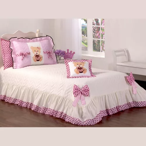 Cobre Leito Infantil C Ursinha Jogo Cama Menina Colcha Linda