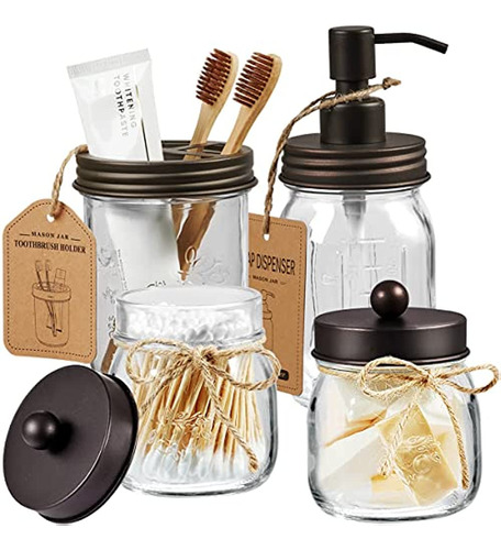 Amolliar Mason Jar Juego De Accesorios De Baño (4 Piezas) -d